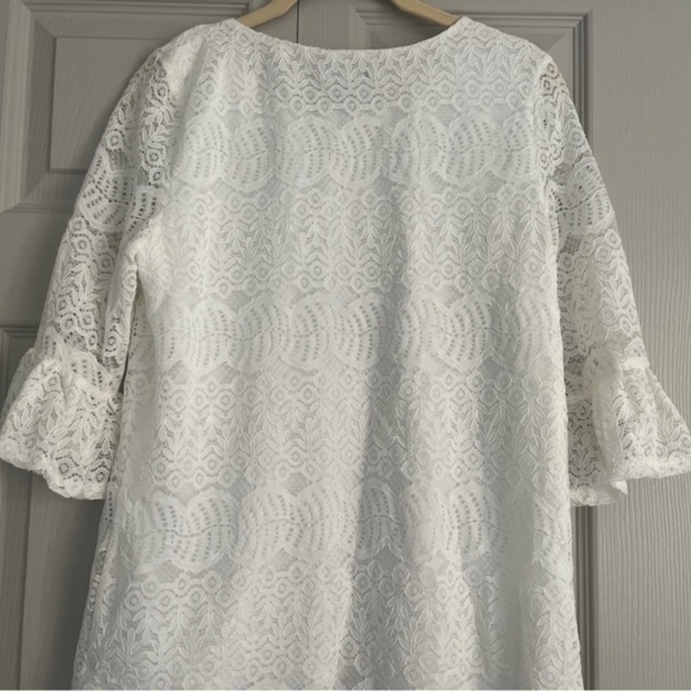 Adrianna Papell White Lace 3/4 Sleeve Knit Blouse Work Office Top Size Small NWT - Picture 2 of 7